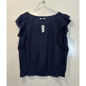 NWT Old Navy Blue Cotton Eyelet Lace Ruffle Cap Sleeve Top Womens Size 2X (716)‎